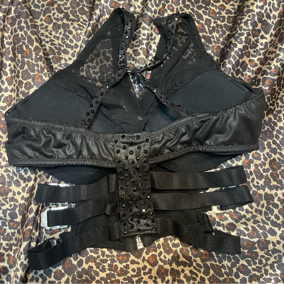 Studded Black Rhinestone Bustier Buckle Crop Top - Picture 15 of 16